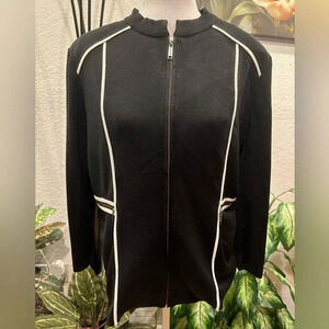 Misook black/white zip up cardigan jacket size M
